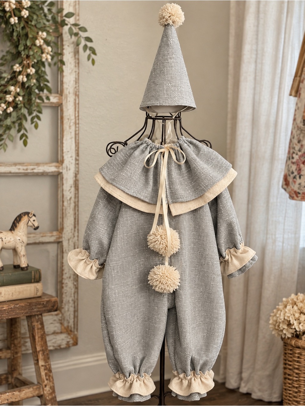 Handmade Neutral Gray & Cream Halloween Costume for Kids Boys clown costume